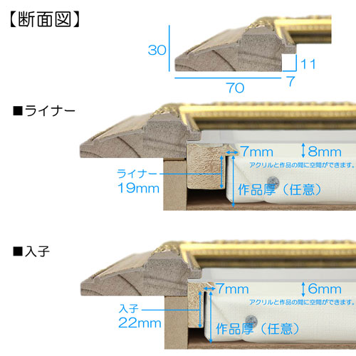 油彩額縁:MRN-A3015-F　ゴールド(UVカットアクリル)【既製品サイズ】